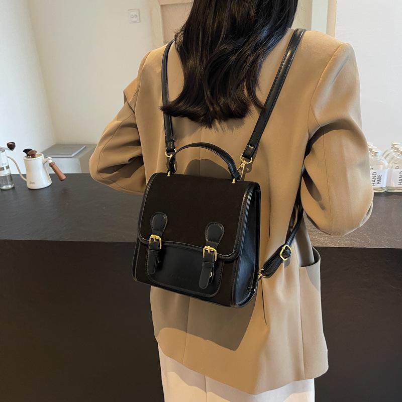 Retro Fashion Contrasting Color Backpack Women'S Trend Handbag Student Casual Women'S Bag