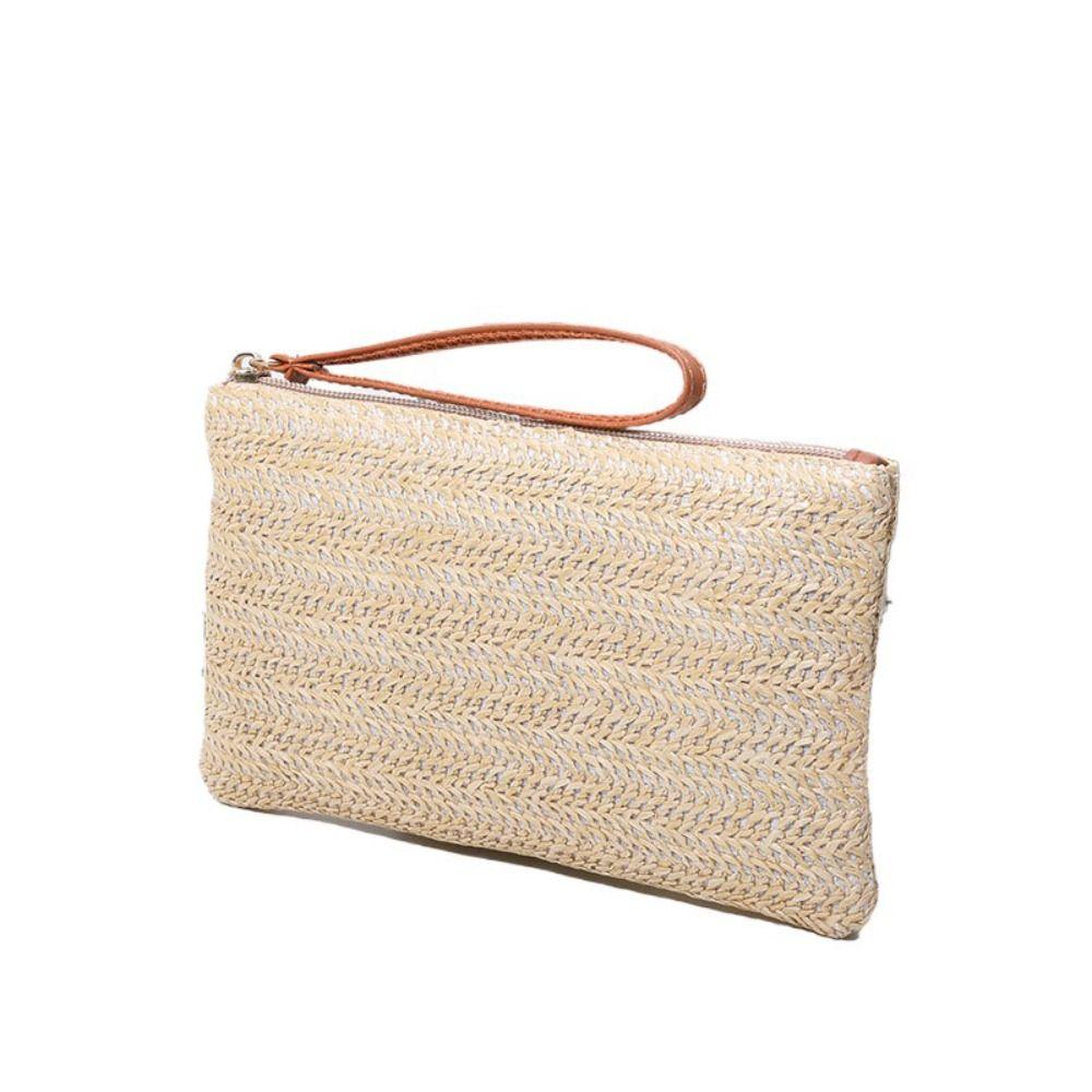 Wrist Bag Straw Clutch Bag Large Capacity Straw Phone Bag Simple Woven Coin Purse  Beach
