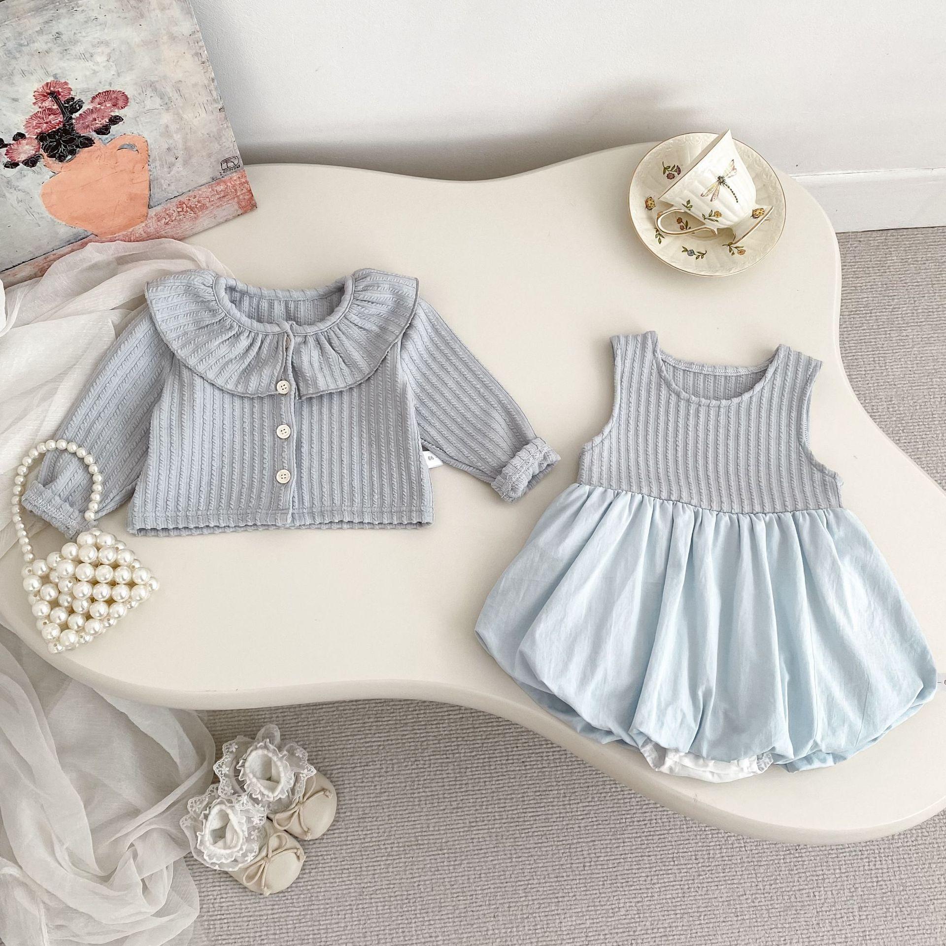 Baby Girl Spring Blossom Romper Set with Long Sleeve Cardigan and Bloomer Bodysuit 66 синий