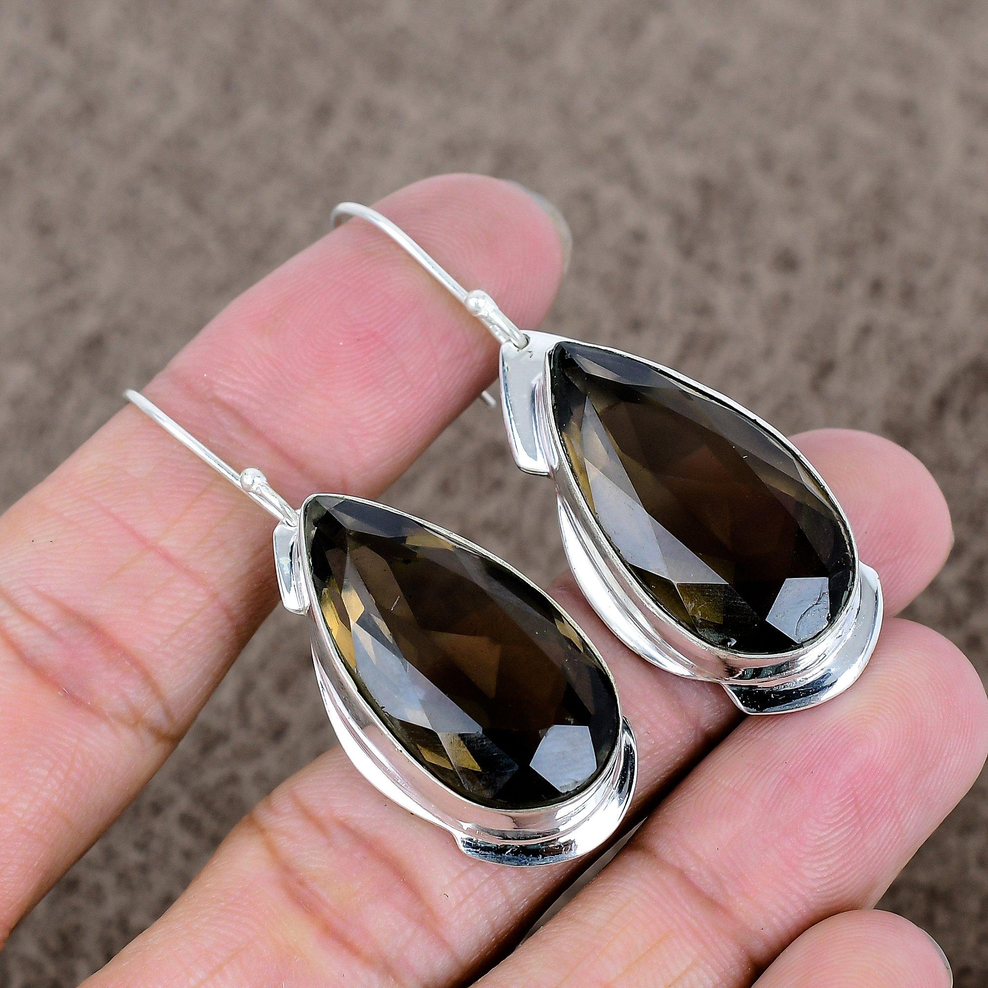 

Димчастий Топаз Дорогоцінний Камінь Ручна Робота Срібло 925 Проби Ювелірна Сережка 2.25 KKG-610