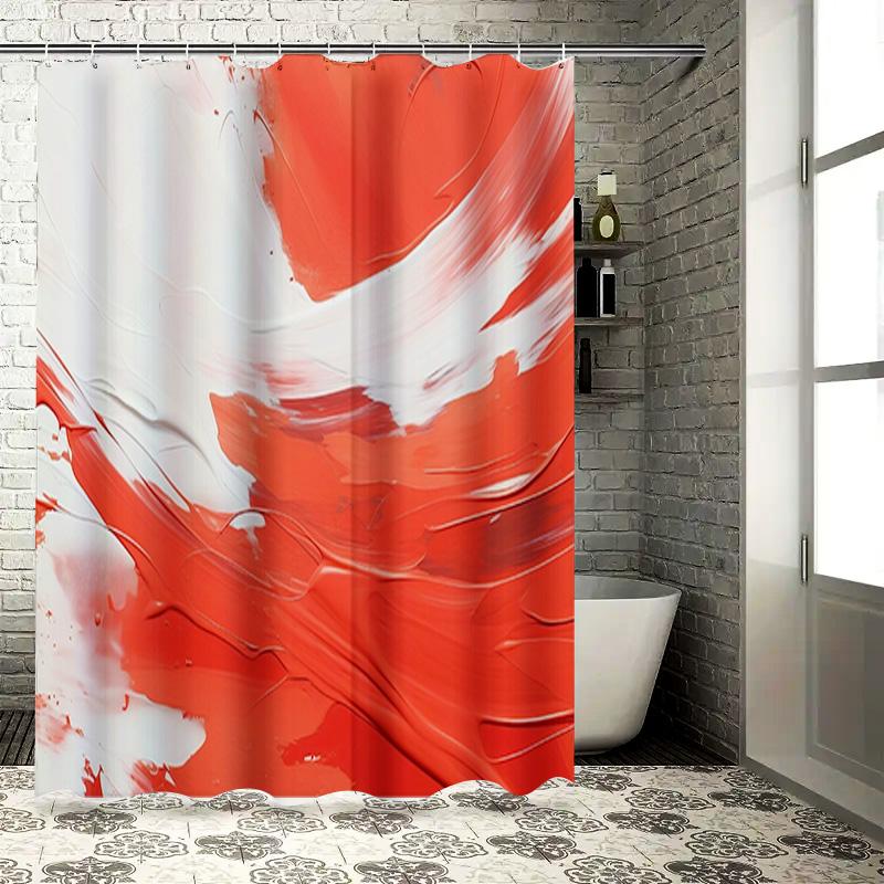 

Modern Red White Shower Curtain Waterproof Bath Rug Decoration Bathroom Accessories For Home Decor (Red/White) W60H190(CM)-1 Pcs