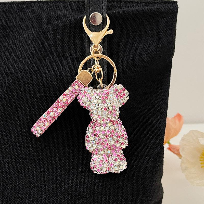 Creative Diamond bear Car Keychain hand-made luxury keychain rhinestone keychain Bag Pendant Doll girl gift pendant