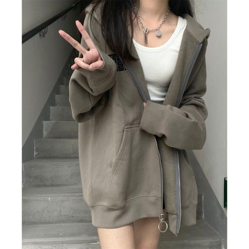 Women's Oversized Fleece-Lined Hooded Coat - Autumn/Winter 2023 Zipper Cardigan