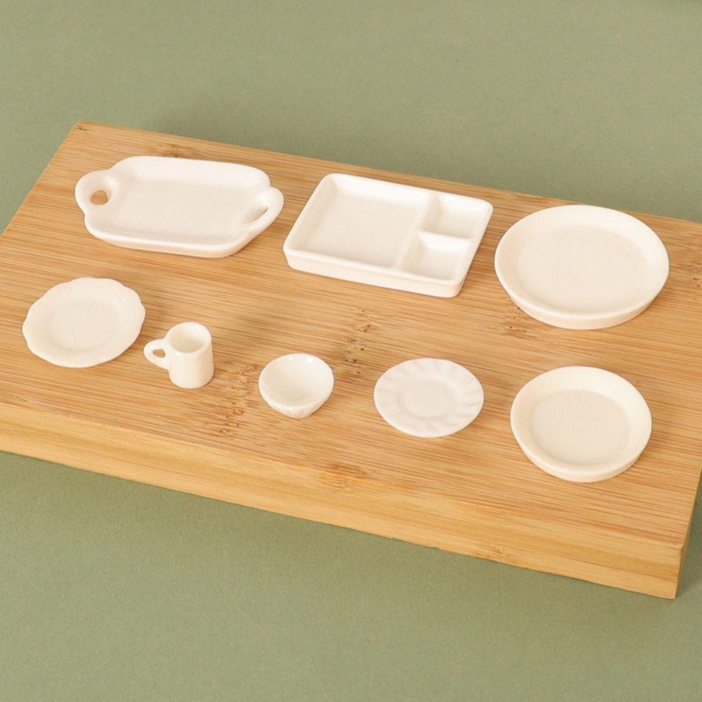 5pcs Mini Miniature Dollhouse Food 8 Styles Simulation Bowl White Dining Plate  Dollhouse Decoration