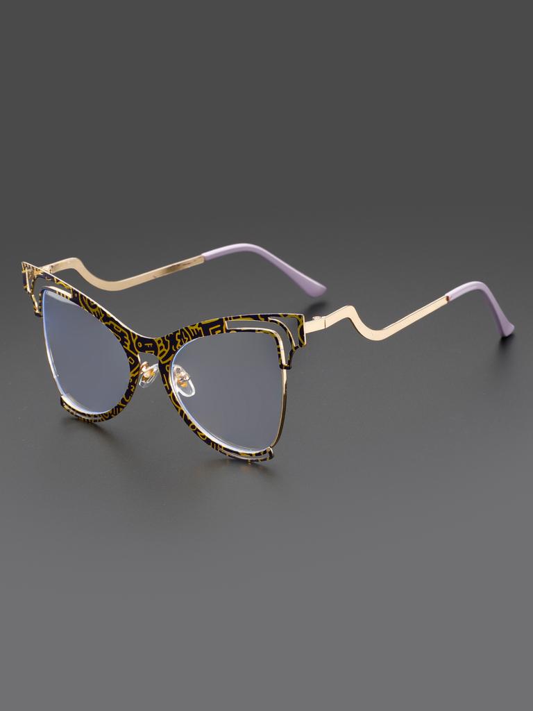 Metal cat-eye rainbow stitching cut-out frame hot girl anti-blue light glasses are suitable for catwalk parties, commuting stree