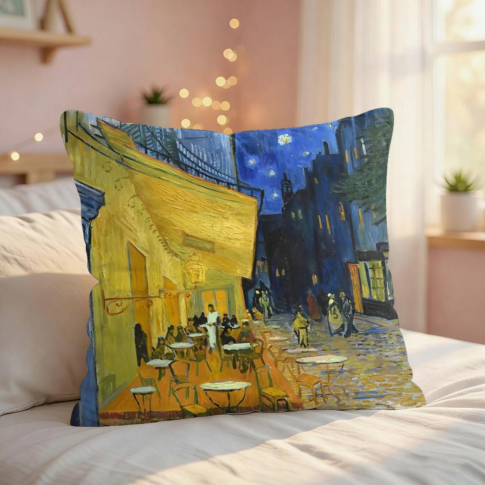 Vincent Van Gogh Oil Art Cushion Cover Silky Short Plush Invisible Zipper Dustproof Sofa Pillow Case For Home Decor
