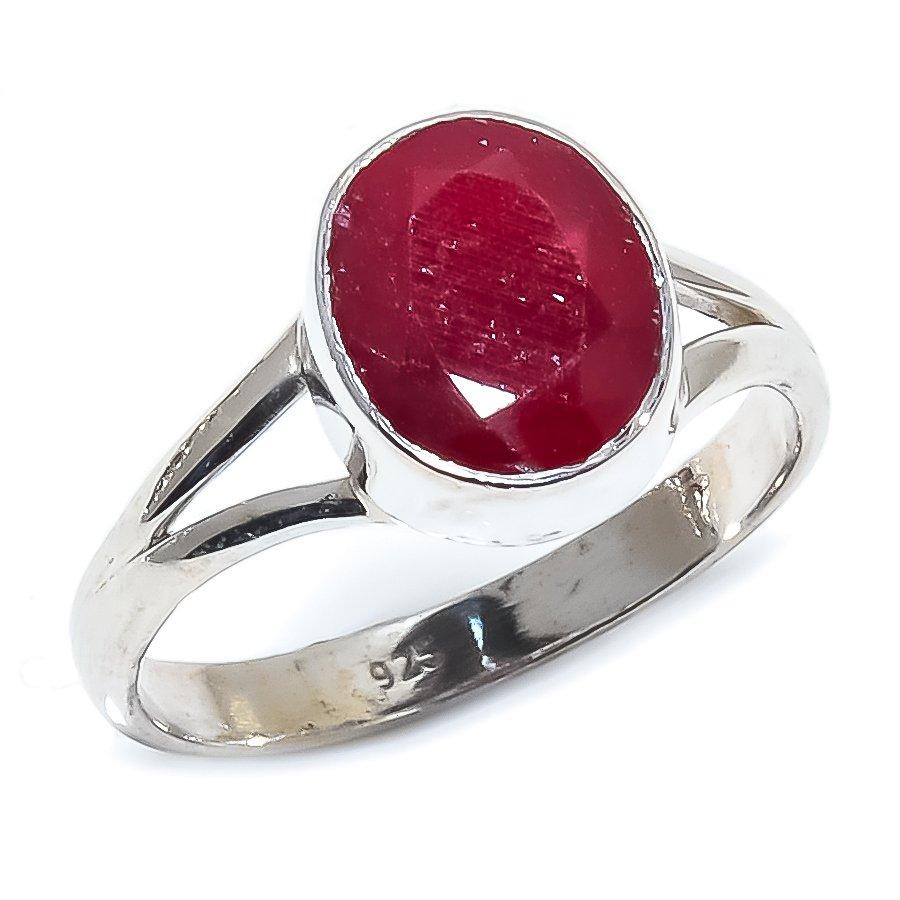 Roter Rubin(Simuliert) Edelstein Handgefertigt 925 Sterlingsilber Schmuck Ring S.9 D6v88