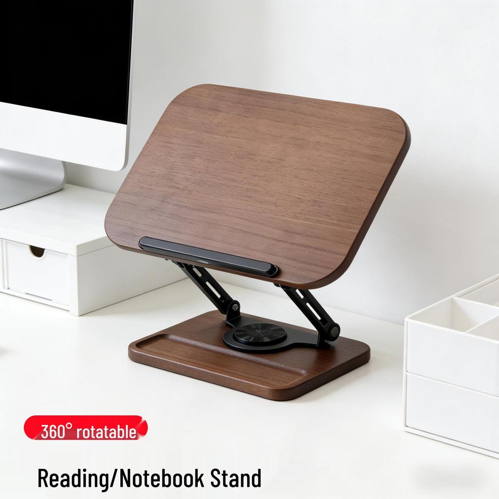 Multifunctional 360° Rotating Wooden Reading Stand for Books, Drawing, Writing, & Folding Laptop Support