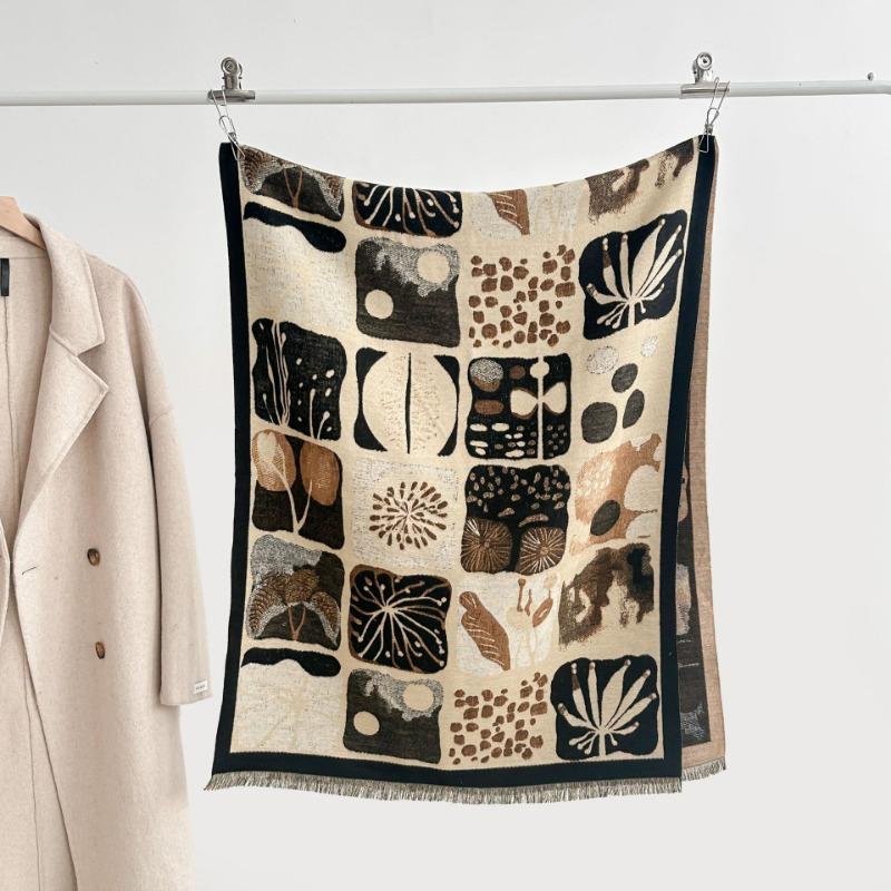 Autumn and winter new double-sided color oil painting series imitation cashmere thickened warm scarf women's air conditioner shawl