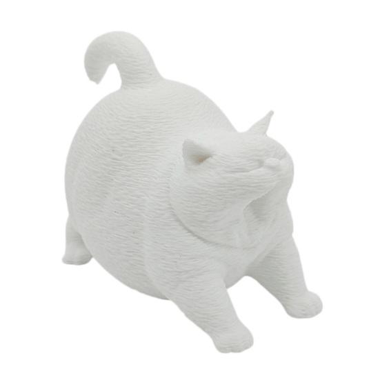 DYS 3D Printed Cute Yawning Chubby Cat Figurine, Black White, Wide Stable Anti-Tipping Base, Desktop Decor for Pet Shop Bedroom & Lover Birthday