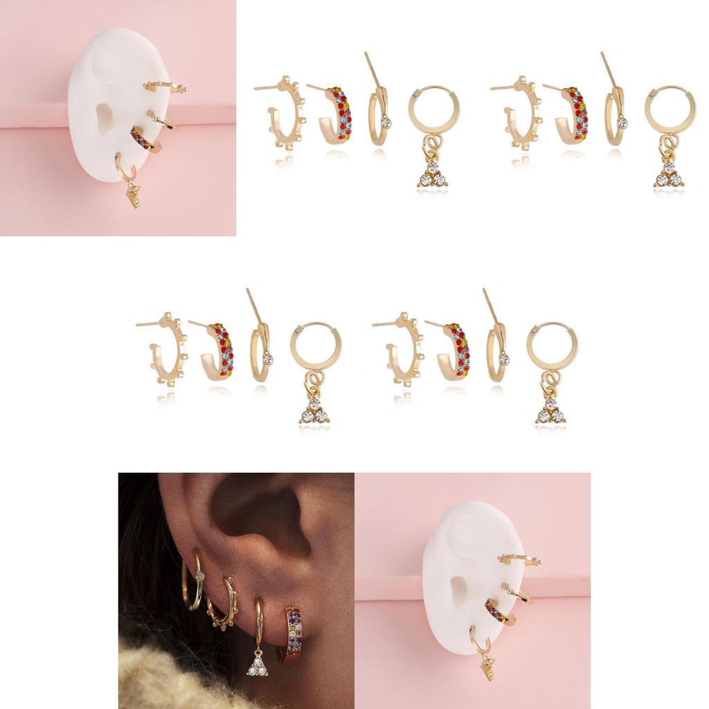Trendy Gold Alloy Plated Crystal Studs Earring Set For Stylish Women