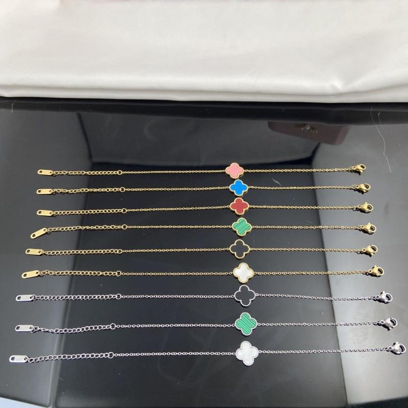 This stylish titanium steel four-leaf clover bracelet is a never-fading elegant bracelet for women