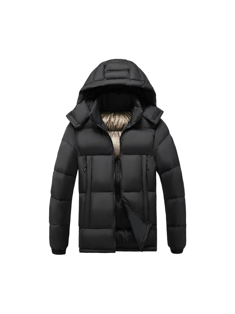 Light Cotton Comfortable and Versatile Jacket Men's Winter Fashion Solid Colour Slim Removable Cap Thickened Hooded Jacket Men