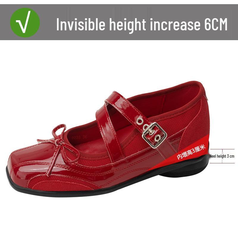 Silver Vintage Leather Hidden Heel Mary Jane Ballet Flats with Bow