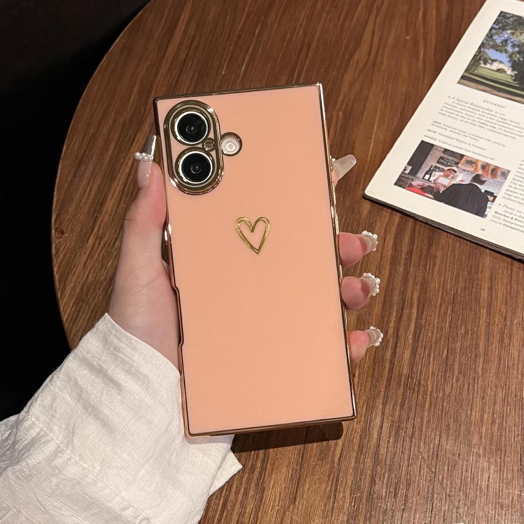 Universal Electroplated Heart Phone Case for iPhone 13/14/15/16 Pro Max - Anti-fall, Soft Shell.
