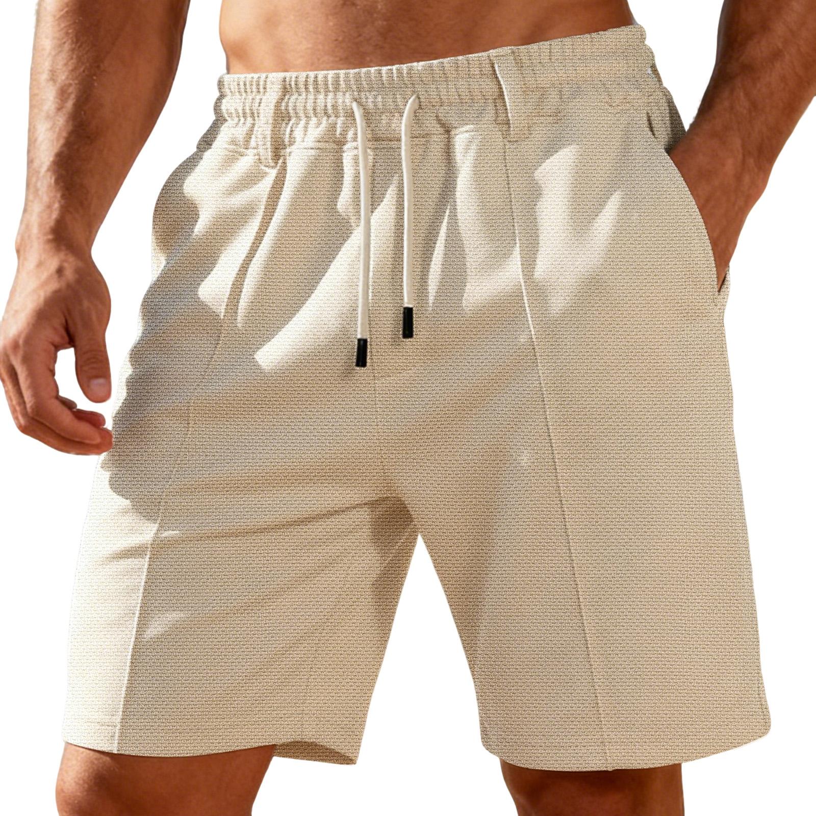 

Men Loose Fit Drawstring Shorts with Elastic Waistband Breathable Fabric Casual Five Pants for Daily Wear Gym Beach Outdoor L бежевый