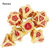 7 Pcs Golden Red Tree Stump Root Metal Dice Solid Metal Polyhedral Dice Set Suitable for Role-Playing RPG  Board Game Card Game