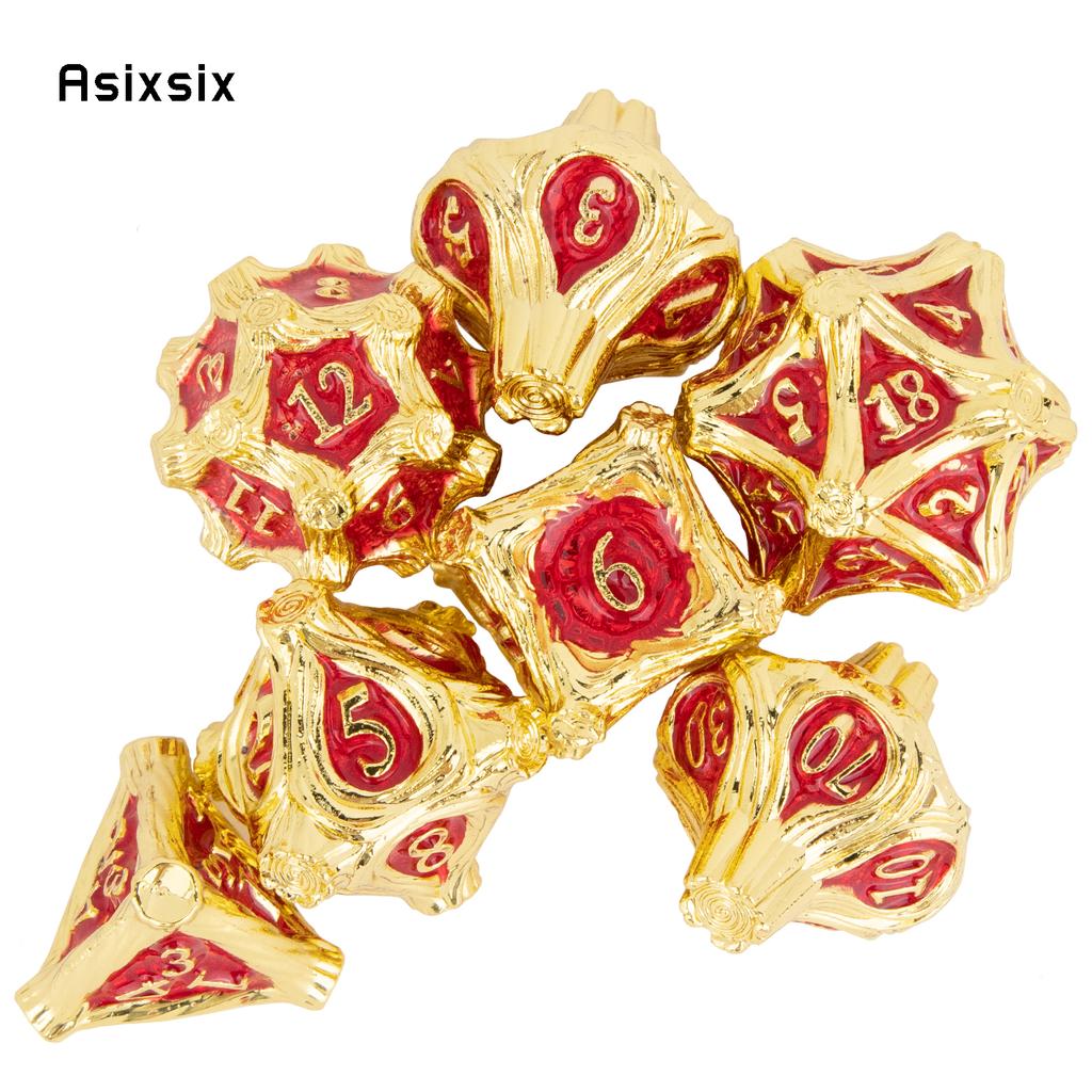 7 Pcs Golden Red Tree Stump Root Metal Dice Solid Metal Polyhedral Dice Set Suitable for Role-Playing RPG  Board Game Card Game