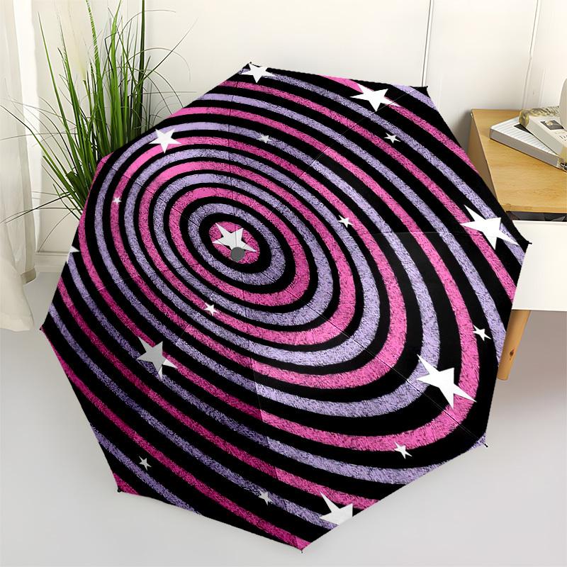 1pc Hypnotic Spiral Pattern with Stars Umbrella with Plastic Handle,Vibrant Cartoon Pattern,Multi-functional UmbrellaPT205