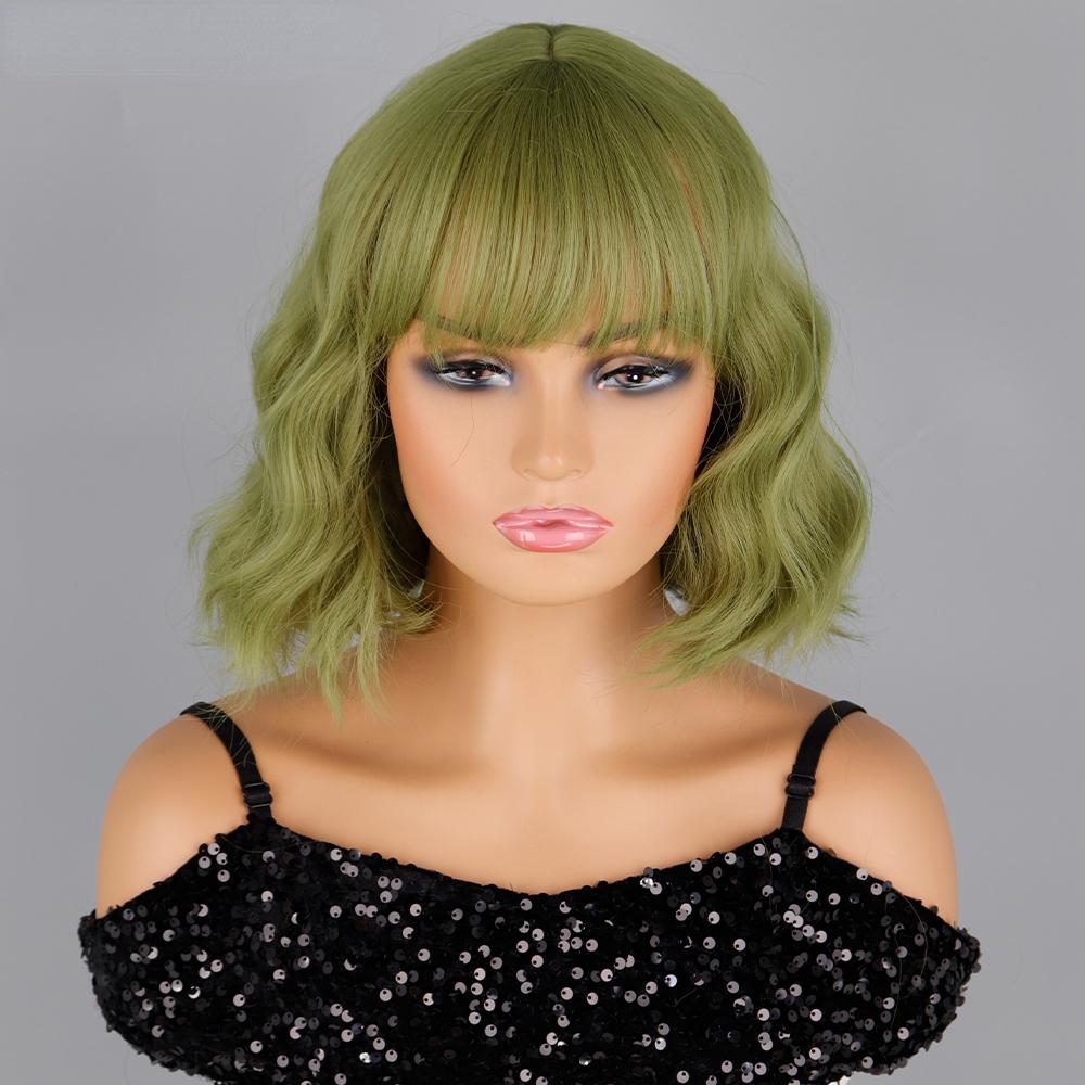 MISSQUEEN Cabelo curto ondulado com franja, cor natural, festa de feriado diária, fibra sintética, feminino