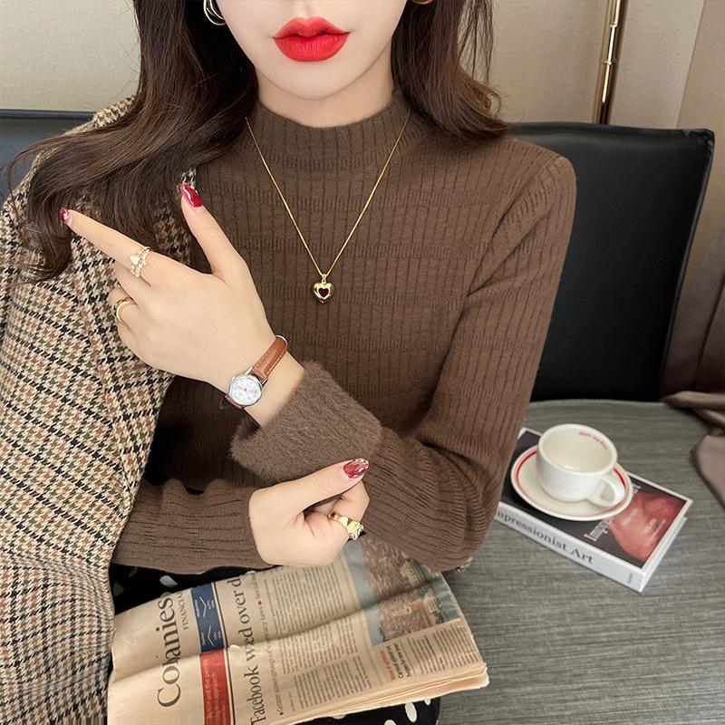 

DAFIFY Женская мода повседневная осень-зима однотонный принт длинный рукав полуводолазка свитера Size: One Size темно-коричневого