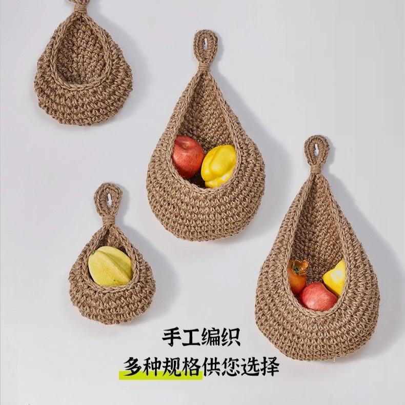 Wall-mounted Vegetable Storage Fruit Basket Bird's Nest Wall Hanging Water Drop Net Bag Handmade Cotton Rope Woven Wall Hanging