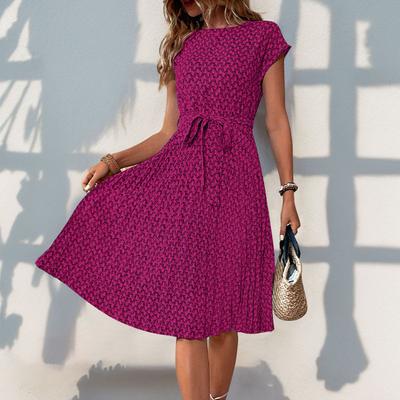Summer Women's Dress Round Neck Elegant Fashion Printed Pleated Dresses