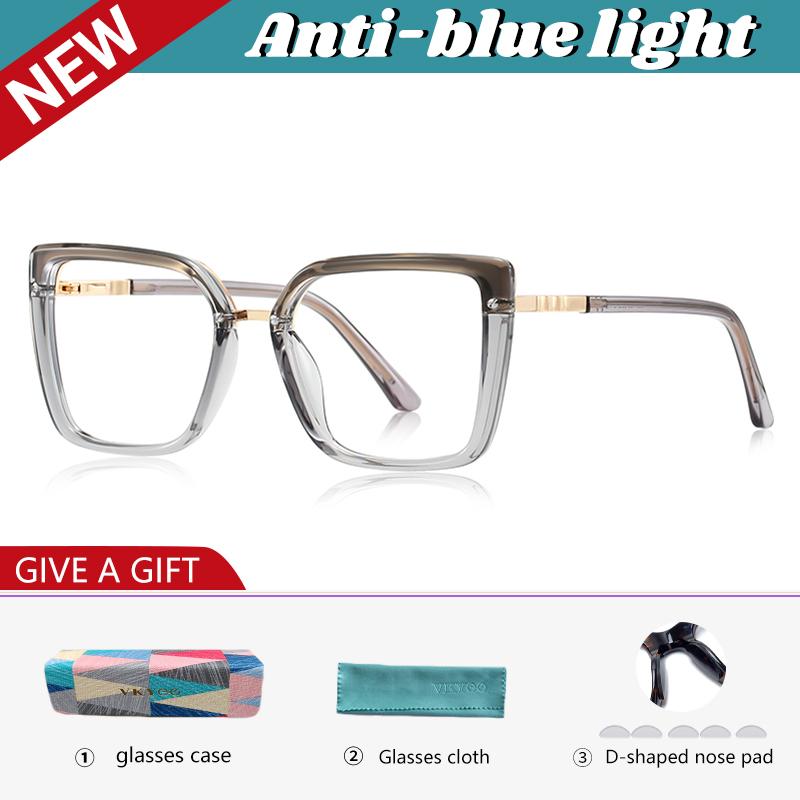 

VKYEE Модные очки для чтения с большой оправой, простые квадратные, с защитой от синего света, настраиваемые по рецепту, фотохромные 0