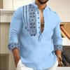 2025 Men's Trendy European & American Print Long Sleeve Stand Collar Casual Shirt