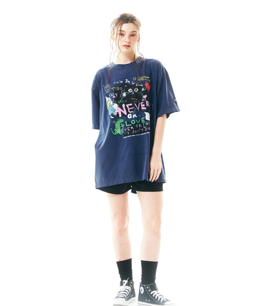 Soipeuyukaen Oversized Loose Fit Pigment Print T-Shirt