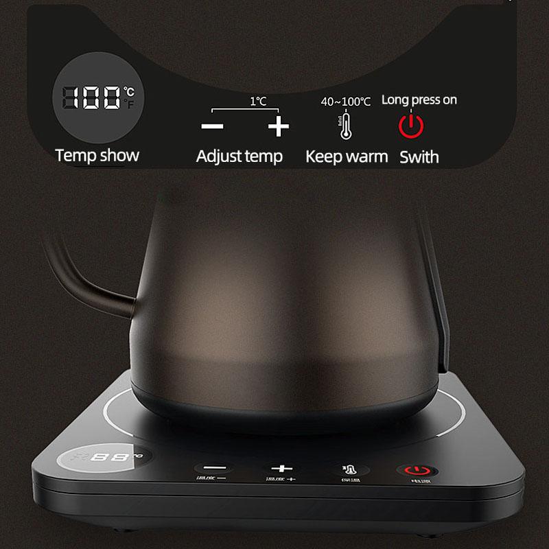 800ml Electric Kettle Gooseneck Hand Brew Coffee Pot Home Thermo Pot Temperature-Control Heating Water Bottle Smart Teapot 220V