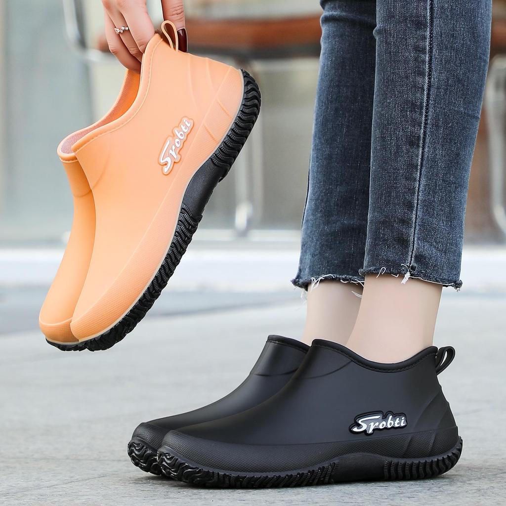 Women's Korean Style Non-slip Cotton Rain Boots - Short, Waterproof, Low-top, Fashionable with Thick Sole