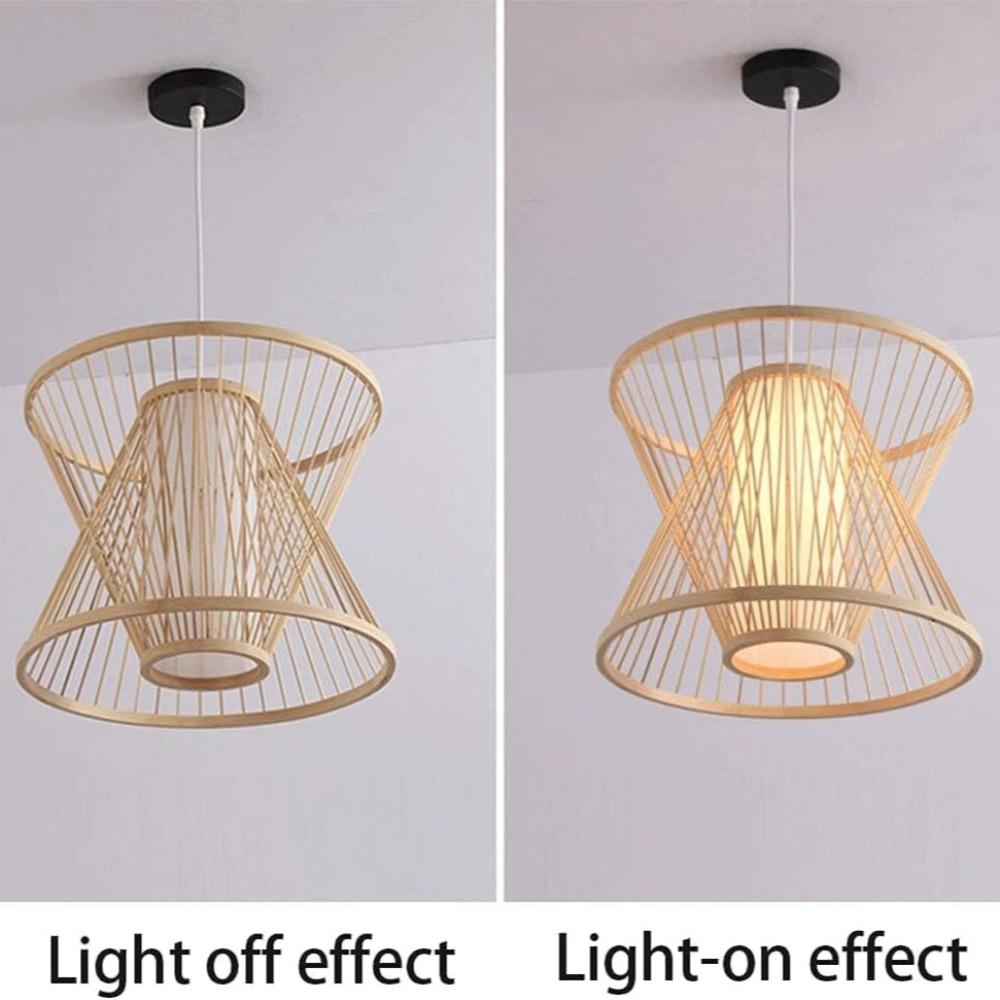 Boho Vintage Bamboo Wicker Chandelier Pastoral Basket Lantern Ceiling Pendant Lamp Rattan Light Fixtures Hanging Chandaliers E27