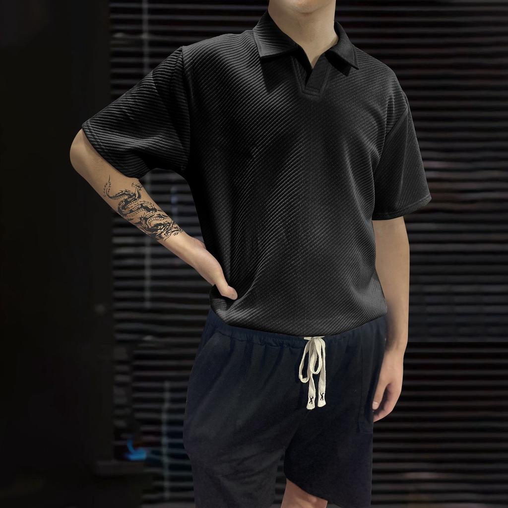 Herren Gestreift Einfarbig V-Ausschnitt Oberteile Herren Sport Kurzarmshirt