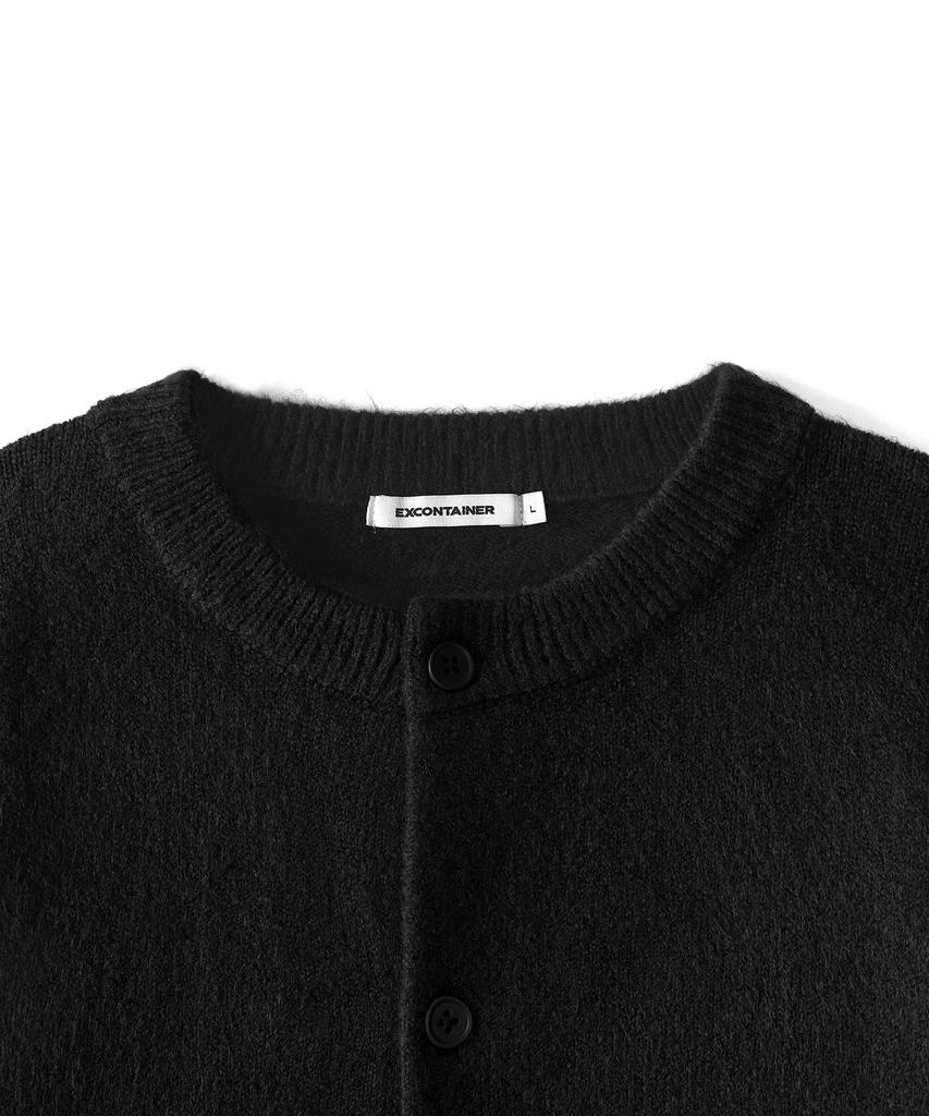 Excontainer Minimalist Button Round Neck Crop Cardigan (Black)