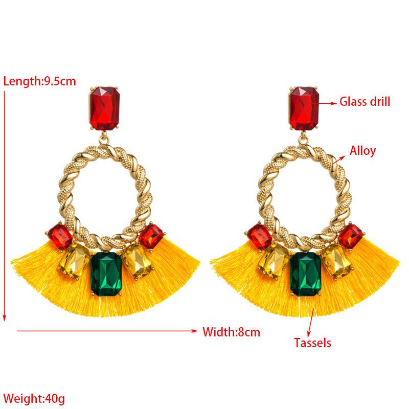 Women's Drop Earrings Exaggerate Colored Glass Tassel Earrings Temperament Geometric Hollow Earrings Ornaments