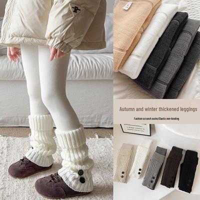 Girls' Fleece-Lined Winter Leggings with Buttoned Sock Sleeves