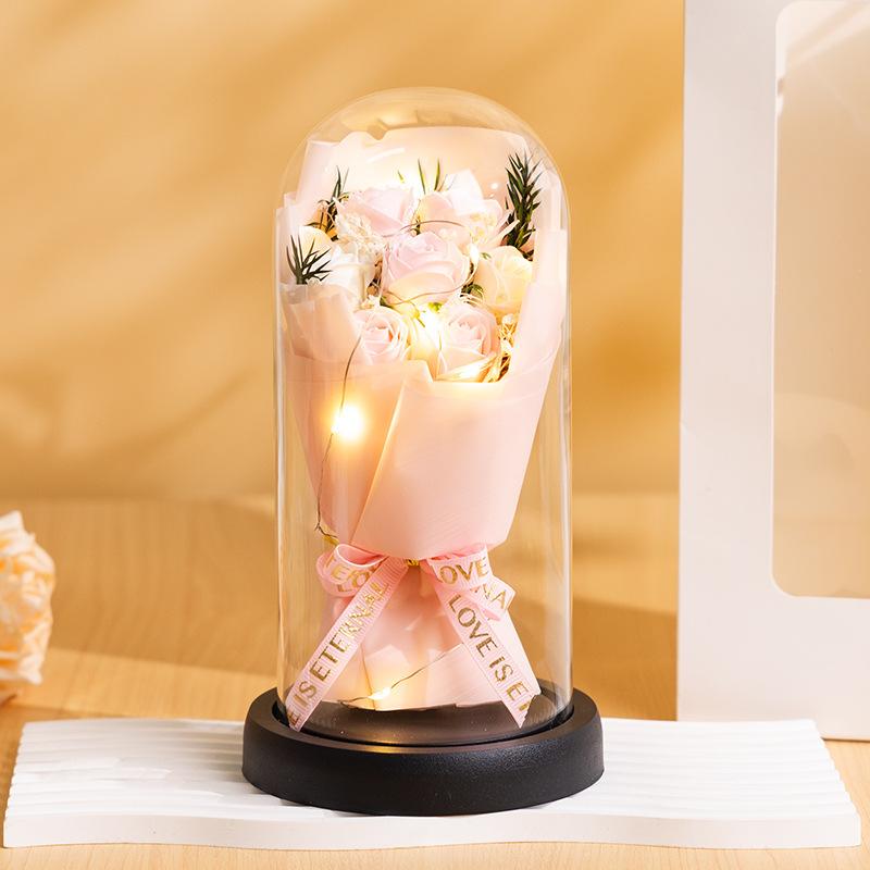 Valentine's Day Birthday Gift Glass Cover Eternal Flower Dried Flower for Girlfriend Rose Gypsy Practical Ornament