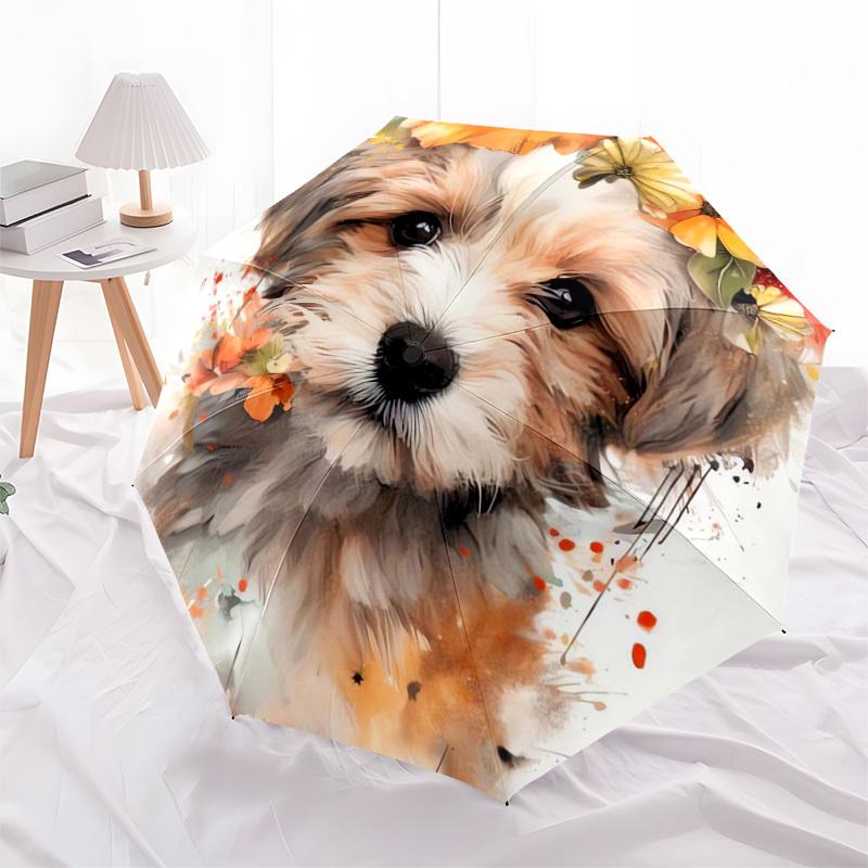 1pc Floral Puppy Portrait Umbrella with Plastic Handle,Suitable for All Seasons Home Travel Outdoor UmbrellaDD419