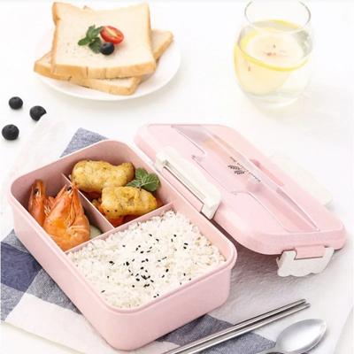 Microwave Lunch Box with Spoon Chopsticks Wheat Straw Dinnerware Food Storage Container Children Kids School Office Bento Box