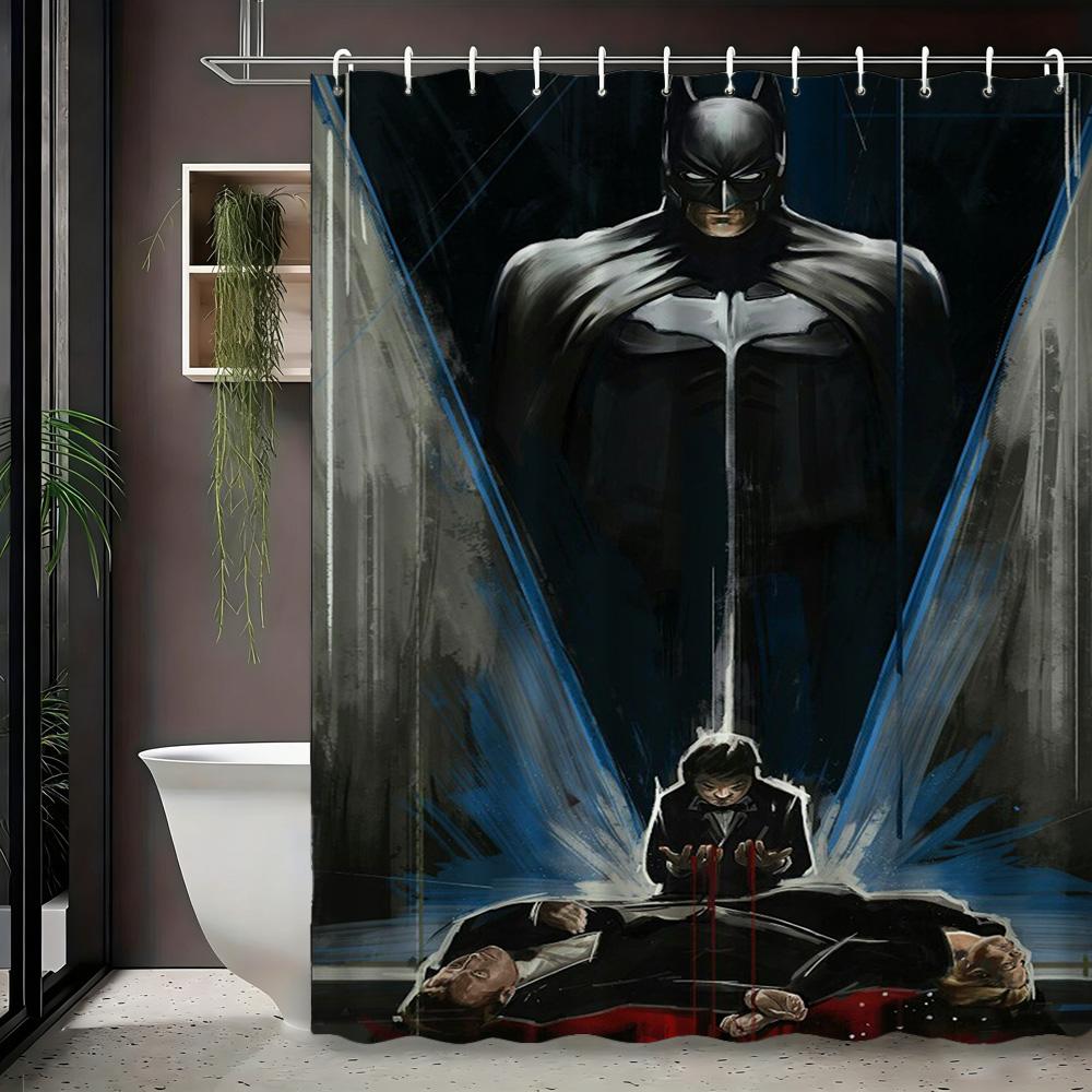 Superman Flying Above Clouds Waterproof Shower Curtain, Superhero Bathroom Decor For Fans