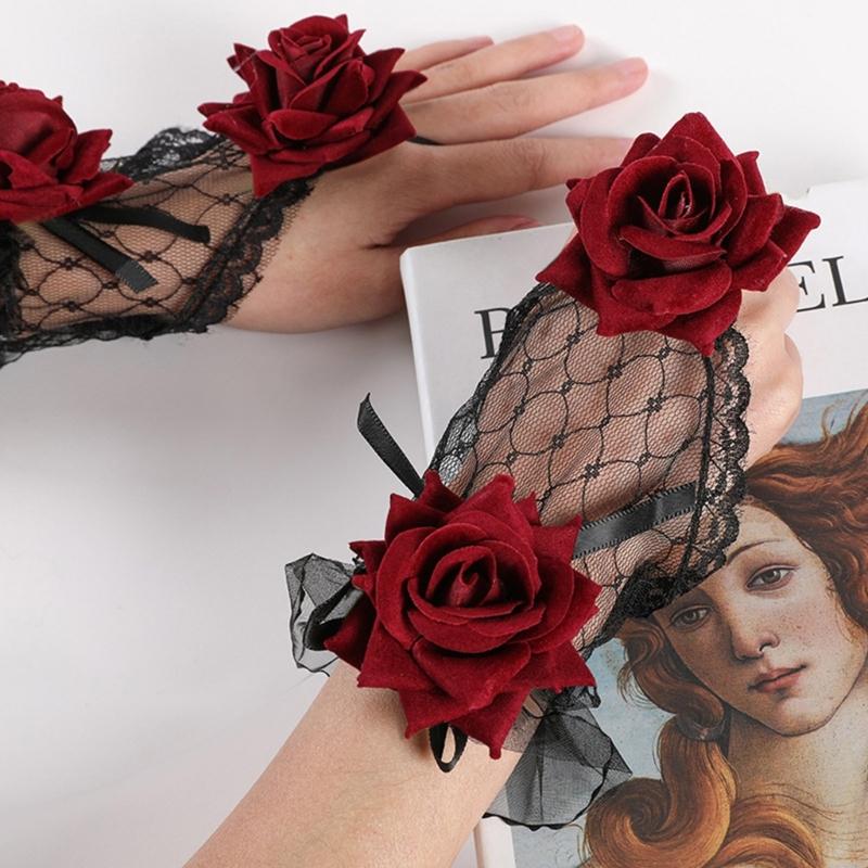 Sweet Ruffle Sleeves Girls Rose Wrist Cuffs for Woman Sweater Skirt Decorations Female Lace Wrist Cuffs Supplies