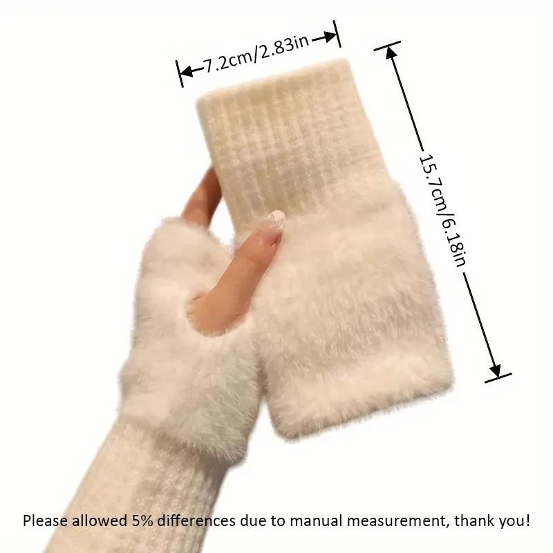 1 Paio di Guanti Caldi e Anti-Freddo a Mezza Dita per Donne in Autunno e Inverno, Versatili e Peluche, Carini Guanti a Mezza Dita per Ufficio
