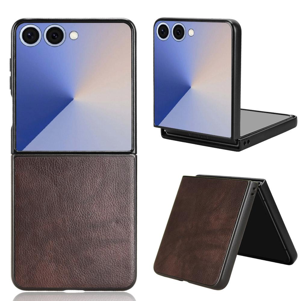 

For Samsung Galaxy Z Flip7 5G Case Litchi Texture PU Leather+PC Phone Cover Brown