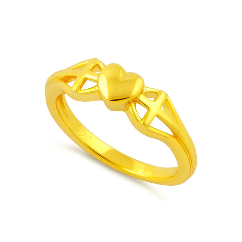 

925 Sterling Silver Gold Vermeil Cross and Heart Women Ring 12 жовтий