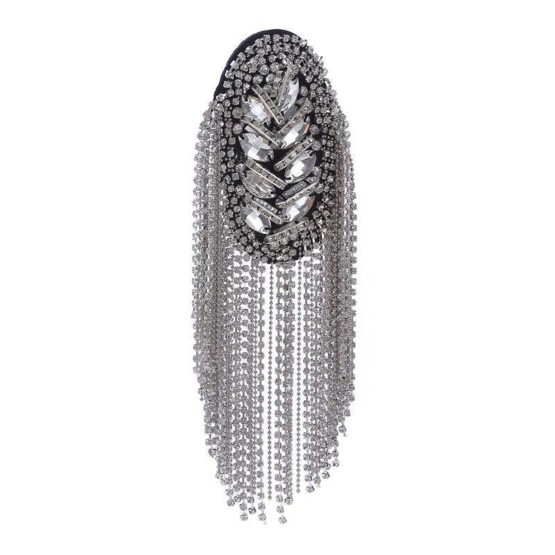 

Ручная работа Стразы Мода Кисточка Цепь Погоны Значки Бусины Нашивка Металлический Эполет Эполет Булавка на Брошь Медаль 20cmx5.6cm серебряный