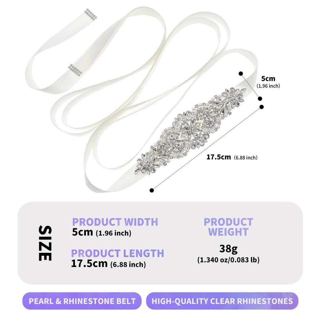 Elegant European & American Court-Style Pearl Rhinestone Hand-Sewn Bridal Waistband