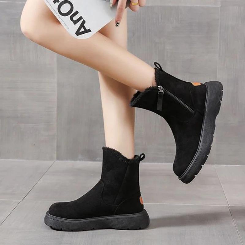 Fashion Non Slip With Zipper Woman Shoes Korean Style Ankle Soft Winter 2025 Novelty Large Size Warm Footwear Sale Snow Boots for Women