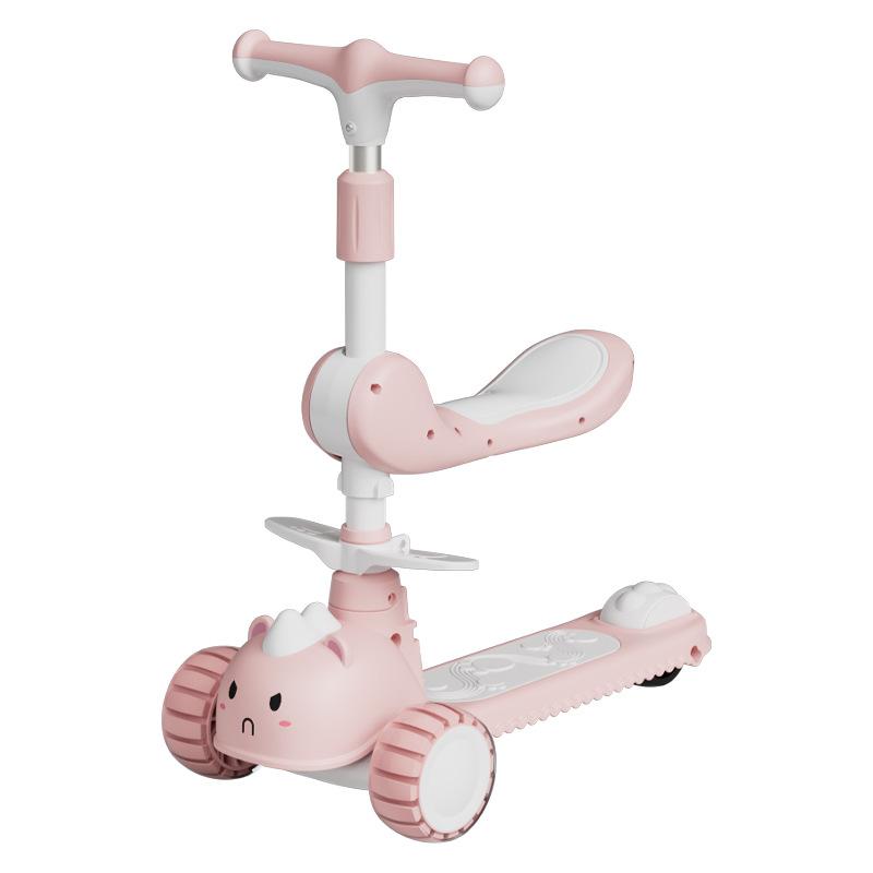 2-In-1 Children'S Scooter Baby Kickboard 3 Height Adjustable 3-Wheel Music Light Foldable Micro Kcik Scooter Boy Girl Ages 2-10