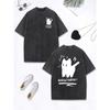Wow Cute Scared Black Cat Printing Washed T-Shirts Women Cotton Oversized Tops O-Neck Distressed T Shirt  Womans Clothes